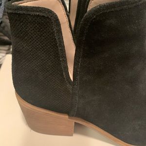 Black suede bootie block heel